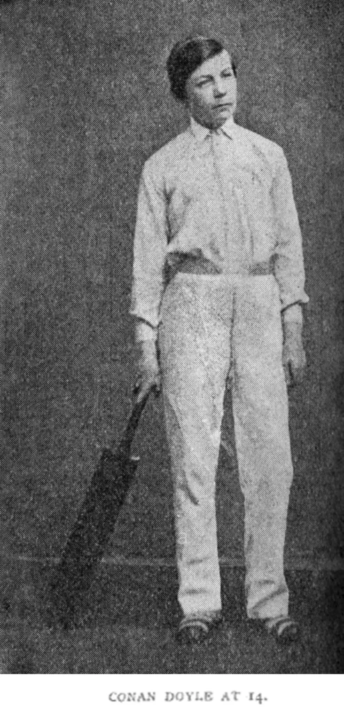 Arthur Conan Doyle / Biografía 5 Arthur Conan Doyle a los 14 años posando con un bate de críquet en 1873.