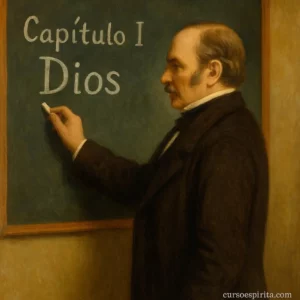 Clase 2 – Curso de El Libro de los Espíritus | Capítulo I: Dios 4 Otra vista de Kardec escribiendo Dios en la pizarra