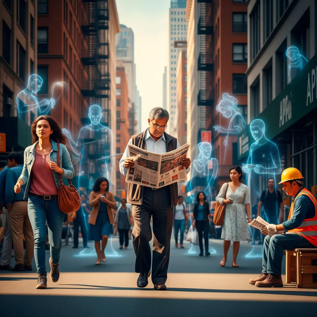 Clase 6 – Curso de El Libro de los Espíritus | Capítulo I: Sobre los Espíritus 2 Personas caminando por la calle influenciadas por Espíritus invisibles
